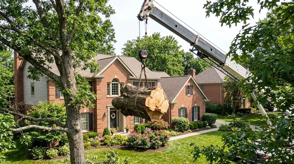 crane-assisted tree removal